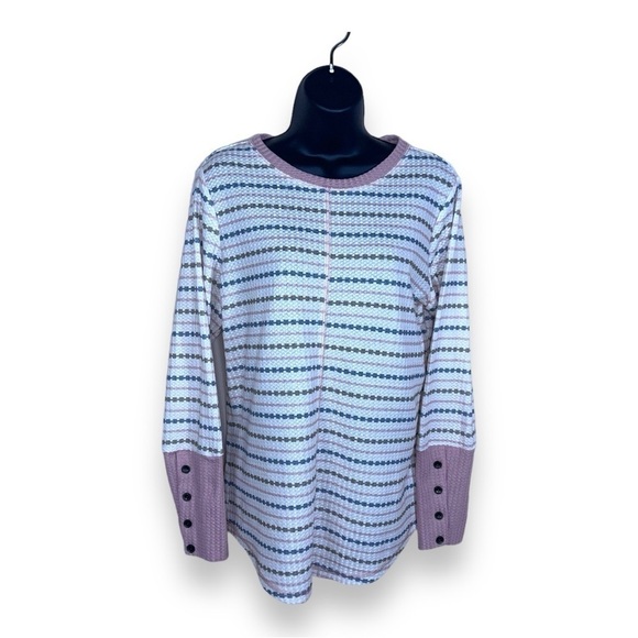 MEDIUM WAFFLE KNIT PASTEL STRIPE LONG SLEEVE WOMENS  CASUAL - Picture 1 of 10